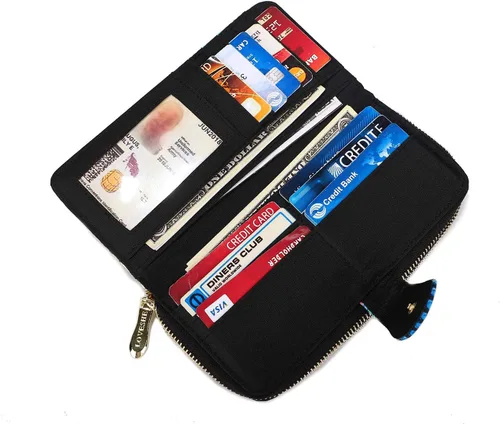 Miniatura 106 de Cartera de mano para mujer, estilo bohemio, con RFID, elegante, espaciosa con correa para viajes, capacidad para tarjetas, teléfono, dinero