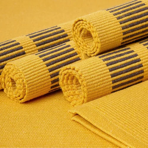 Miniatura 5 de Encasa XO Juego de 6 manteles individuales de comedor, color amarillo escalera, tapete de mesa de algodón acanalado fino, tamaño 18 x 13 pulgadas