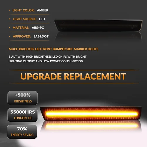 Miniatura 3 de Luces LED de señalización lateral para parachoques delantero, lámparas de señal de estacionamiento ámbar para Dodge Challenger 2015-2023, lente