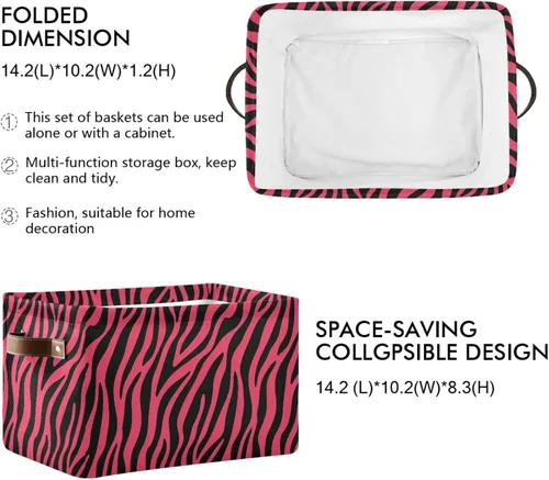 Miniatura 3 de Pink Zebra Print Pattern storage bins basket with Handles, toy storage, toy storage organizer, toy basket 14.2x10.2x8.3 IN