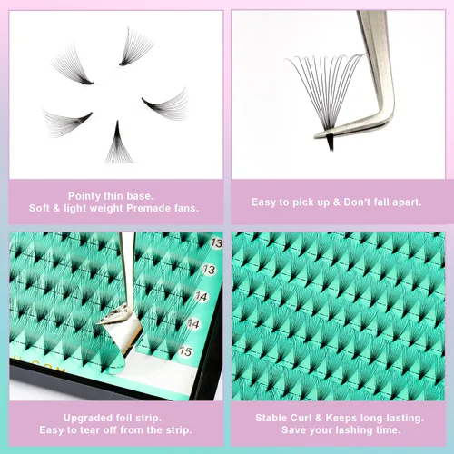 Miniatura 4 de VAVALASH Extensiones de pestañas postizas en abanico 320 abanicos 10D 14D 16D 20D 0.05 0.07 de grosor, rizado C/D, abanicos prefabricados de tallo