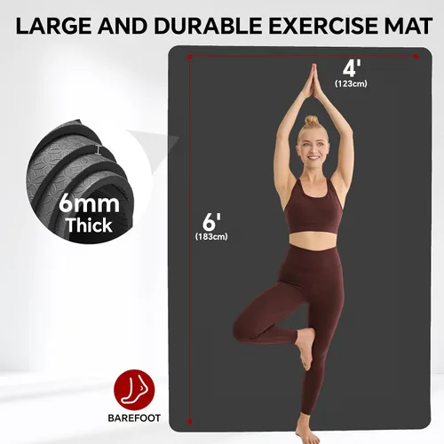 Miniatura 2 de Stepwaver Esterilla de yoga extragrande de 6 x 4 pies (1/3 pulgadas y 1/4 pulgadas de grosor), antideslizante, ultra duradera, amplia alfombrilla