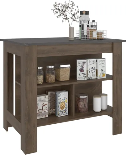 Miniatura 10 de Tuhome Cala Isla de cocina con mesa antimicrobiana, tres estantes abiertos, superficie de visualización superior y estación de trabajo de asiento