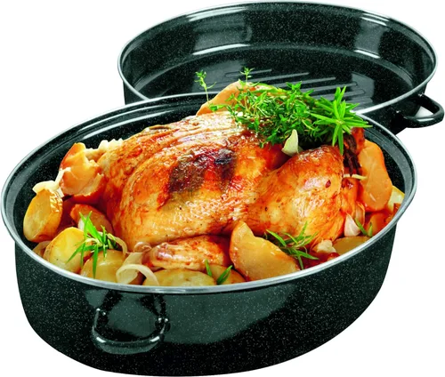 UNIWARE Asador ovalado de acero inoxidable negro de 16.5 pulgadas de largo x 15 pulgadas de ancho x 8 pulgadas de alto, bandeja para asar pavo y