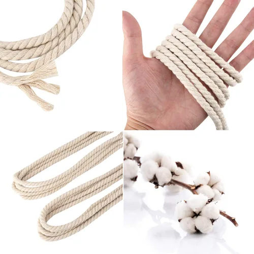 Miniatura 2 de Cordón de macramé de 0.236 in x 175 yardas Cuerda de macramé 100% algodón natural Cuerda de algodón trenzado de 3 hebras para colgar plantas