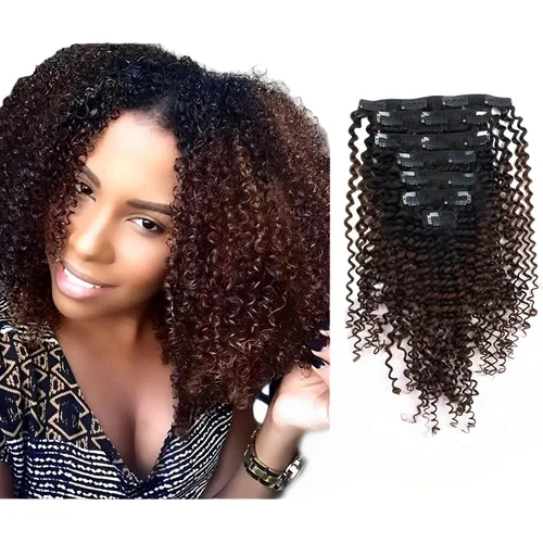 Miniatura 9 de ABH AMAZINGBEAUTY HAIR Kinkys - Extensiones de cabello rizado con clip, 3C y 4A, doble trama, cabello humano Remy real rizado para afroamericanos