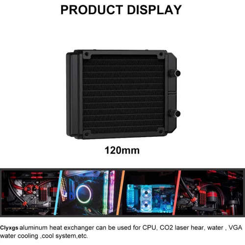 Miniatura 5 de Clyxgs Radiador de refrigeración por agua, radiador intercambiador de calor de aluminio de 12 tubos con tubo para PC CPU, computadora, sistema de 12