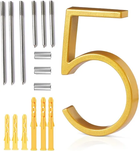 Miniatura 18 de Número de casa flotante de 5'', números de casa modernos - aleación de zinc, número de dirección de casa con exquisito proceso de dibujo - dorado