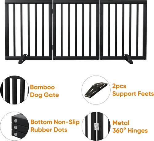 Miniatura 4 de Puerta plegable negra para mascotas de 18-55 pulgadas para escaleras y puertas, valla de puerta para cachorros