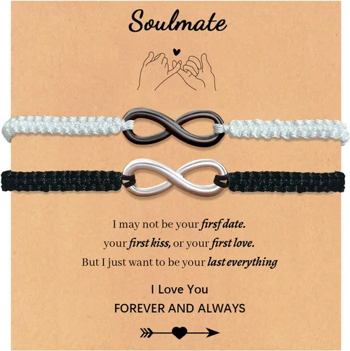 Miniatura 80 de 2 pulseras magnéticas para parejas, piedra natural negra mate, cristal para votos de amor eterno, juego de pulseras de cuentas de piedra de energía