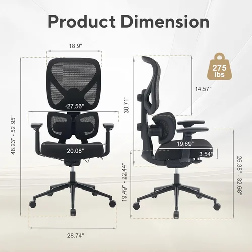 Miniatura 3 de Nouhaus Ergo Morph Silla de oficina ergonómica, sillas de oficina de malla con respaldo alto con soporte lumbar dinámico de doble zona, respaldo