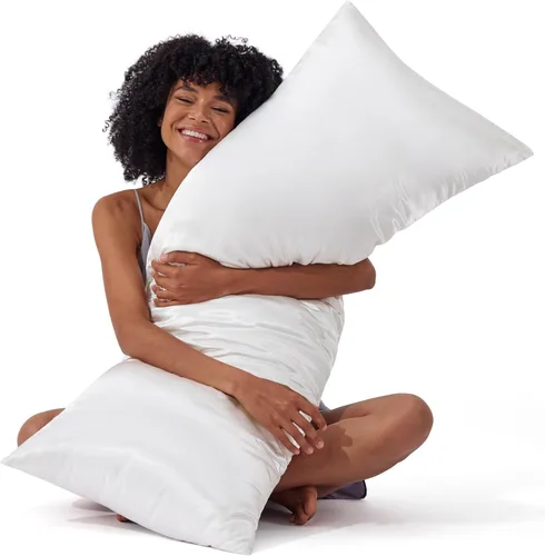 Miniatura 17 de Bedsure Funda de almohada de satén para el cabello, fundas de almohada de satén, tamaño estándar con cremallera, 20 x 26 pulgadas, paquete de 2, 01