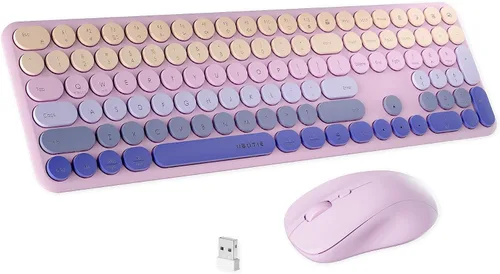 Miniatura 10 de Combo de teclado y mouse inalámbricos con 110 teclas redondas, interruptor de encendido y sensación de escritura con interruptor de tijera, ideal