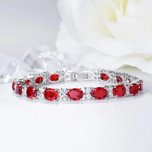 Miniatura 2 de SELOVO Pulsera de circonita cúbica para boda, eslabones de cadena en tono plateado
