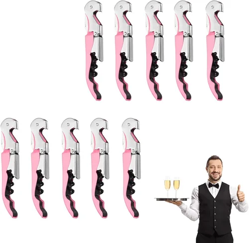 Sacacorchos para camarero, sacacorchos de acero inoxidable, abridor de botellas de vino, llave de vino para camareros, camareros, sommelier (rosa/10