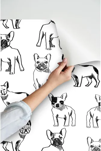 Miniatura 3 de Despegar y pegar papel tapiz muestra – Bulldog francés negro blanco perros Frenchie monocromo lindo cachorro papel pintado personalizado extraíble
