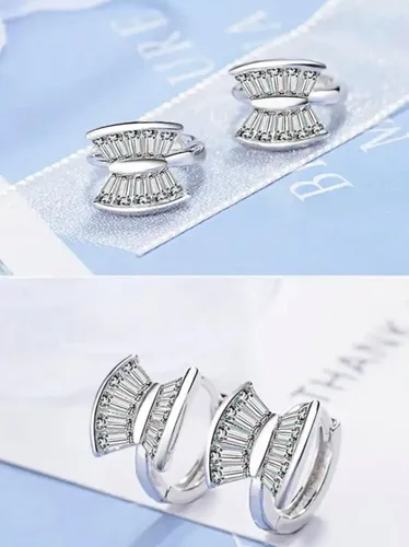 Miniatura 4 de AT Jewellery - 925 Sterling Silver Diamond Cut Stone Double Sided Huggie Hoop Earrings