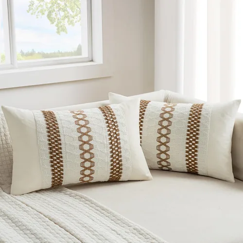 Miniatura 27 de MIULEE Fundas de almohada lumbares decorativas bohemias, cojín de algodón retro, tejidas de macramé para decoración del hogar para cama, sofá, neutro