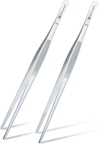 Miniatura 9 de MSY BIGSUNNY Juego de 2 pinzas de cocina finas pinzas de acero inoxidable de 12 pulgadas, pinzas para alimentos, puntas dentadas de precisión