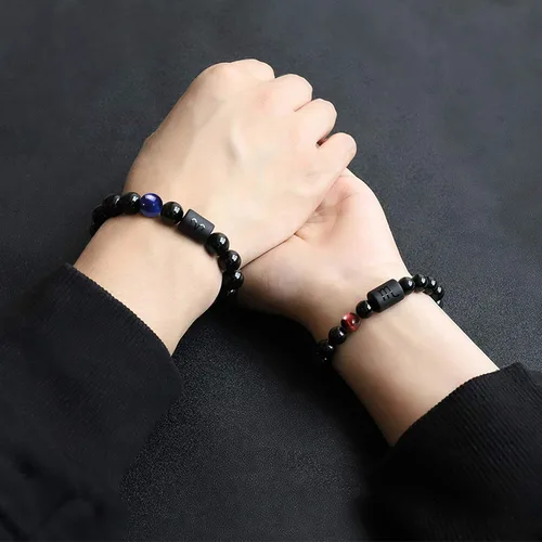 Miniatura 6 de Jade cabbage Pulsera del zodiaco para pareja de 0.315in 0.394in, pulsera de cuentas de piedra de ónix negro natural para hombres y mujeres, signo