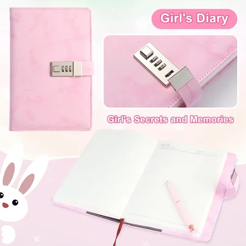 Miniatura 3 de Juego de regalo de diario, diario de cuero sintético de mármol de 300 páginas para escribir, cuaderno de dibujo con cerradura, incluye cerradura