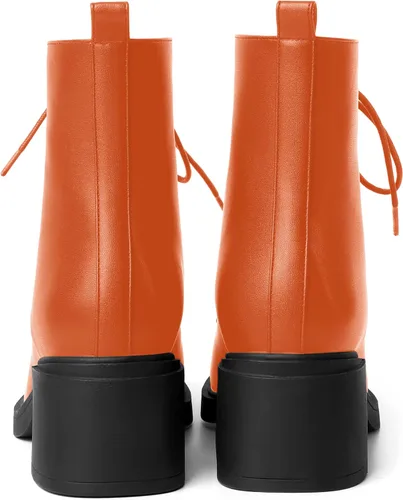 Miniatura 18 de ROSERWISH Botas altas de tacón bajo y grueso para mujer, con cordones, cómodas, modernas, con puntera redonda, de 2.5 pulgadas