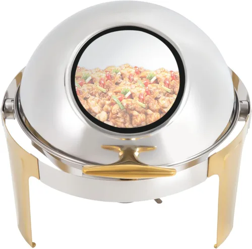Miniatura 5 de Juego de bufé de platos de rozamiento enrollable de acero inoxidable de 6.3 cuartos de galón, con bandeja para alimentos y bandeja de agua