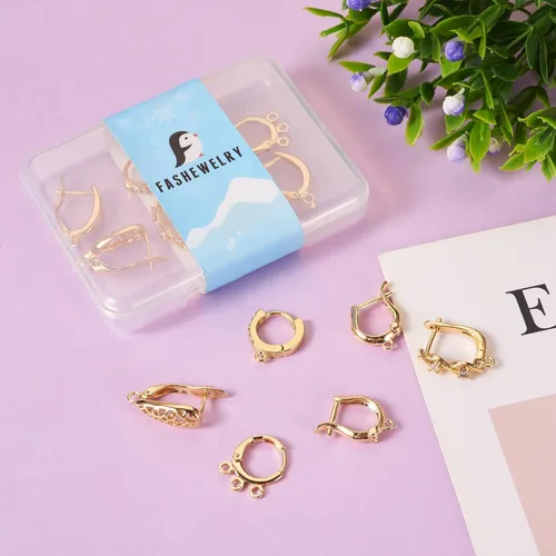 Miniatura 6 de Fashewelry 14 aretes de aro de oro de 18 quilates de latón Huggie aros aros aros con lazo para mujer, aretes colgantes para hacer joyas 4-Forma mixta