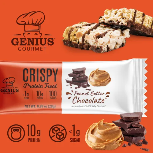 Miniatura 5 de Genius Gourmet Golosina de proteína crujiente, mantequilla de maní de chocolate, aperitivo Keto, bajo en carbohidratos, bajo en azúcar y sin gluten