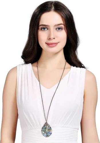 Miniatura 2 de sedmart Collar con dije de concha de abulón con forma de lágrima, envoltura de alambre, concha de abulón, collar de moda para mujer, collar hecho a