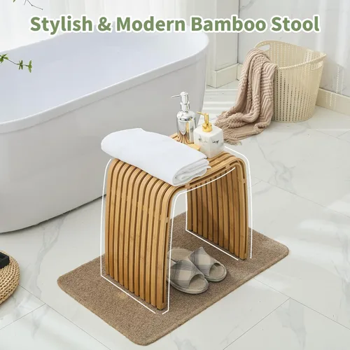 Miniatura 9 de Taburete de bambú para baño y comedor, banco de bambú, duradero y hermoso diseñado para baño, comedor, sala de estar y dormitorio