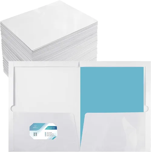 Miniatura 15 de Yeaqee Paquete de 100 carpetas a granel con 2 bolsillos, carpetas de papel laminado brillante, tamaño carta, tamaño carta, dos bolsillos, Azul