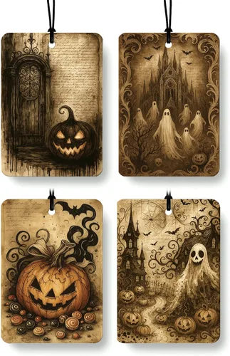 Miniatura 13 de Ambientador de coche para amantes de los libros de fantasmas de Halloween, 4 piezas, retro Spook Ghost Reading Books Ambientador colgante