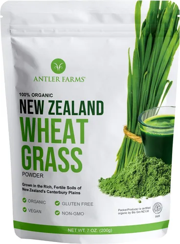 Antler Farms - 100% puro, orgánico, polvo de pasto de trigo de Nueva Zelanda, 40 porciones, 7.05 oz - crudo, vegano, sin gluten, rico en nutrientes,