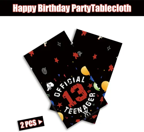 Miniatura 3 de Egami Mantel para fiesta de cumpleaños de 13 años, color negro y rojo, 2 piezas, suministros para decoración de fiesta de 13º cumpleaños de niño