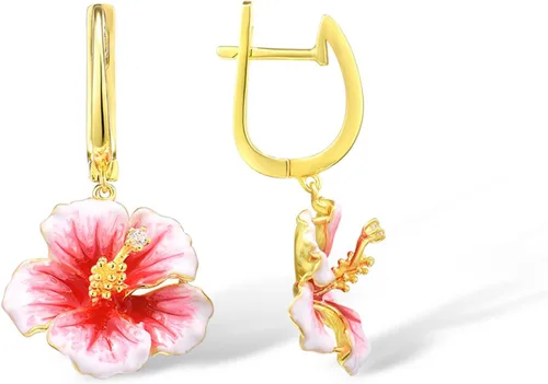 Miniatura 3 de Santuzza - Pendientes de plata de ley con flores esmaltadas y gemas de plata esterlina