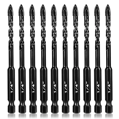 Brocas de hormigón de 1/4 de pulgada, 10 piezas, juego de brocas de mampostería con punta de carburo de tungsteno para vidrio, azulejos, ladrillo,