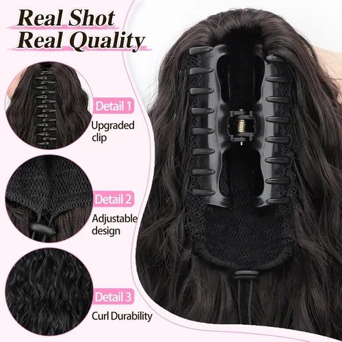 Miniatura 5 de ALXNAN Cola de caballo con clip de garra, extensión de cola de caballo negra de 26 pulgadas para mujer, extensiones de cabello sintético sintético