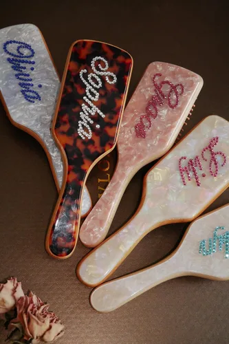 Miniatura 6 de Cepillo de pelo de paleta de bambú, grueso, cerdas de bambú, cepillo desenredante para masajear el cuero cabelludo, mujeres, blanco concha