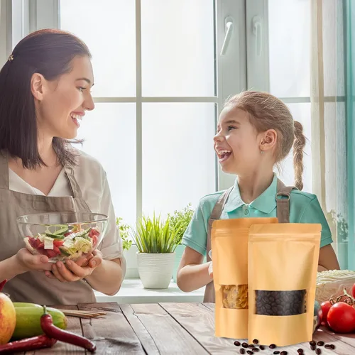 Miniatura 6 de Ctosree 300 bolsas de papel kraft con ventana de 5 x 8 pulgadas, bolsas de papel resellables con cremallera para almacenamiento de alimentos, bolsas