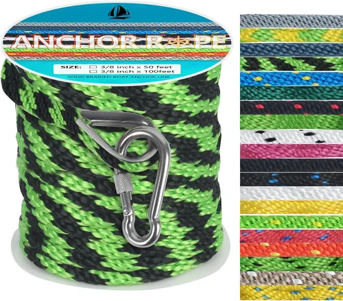 Miniatura 16 de Cuerda de anclaje de 3/8 de pulgada y 100 pies, cuerda de anclaje para barco, trenza sólida MFP, línea de anclaje con dedal de acero inoxidable 316
