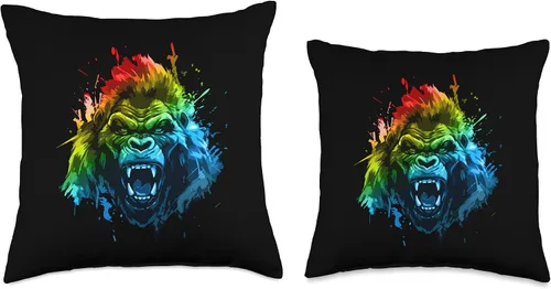 Miniatura 3 de Pure Motivation Style Gorilla Head Beast Angry Workout Gym Motivation Power Throw Pillow, 18 x 18, multicolor