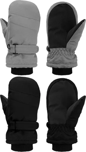 SATINIOR 2 pares de guantes de nieve para niños, impermeables, guantes de esquí de invierno cálidos y gruesos para niñas y niños