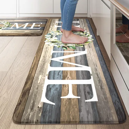 Miniatura 35 de KIMODE Alfombra Antifatiga para Cocina 2 Piezas, Alfombras de Cocina Impermeables y Antideslizantes, Alfombra de Cocina de Estilo Rústico para Piso