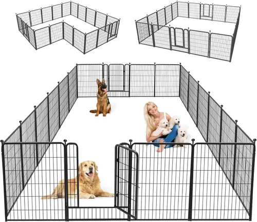 Miniatura 15 de Corralito para perros para interiores, valla portátil para perros de 32 pulgadas de altura, 10 paneles para mascotas, corral exterior para patio