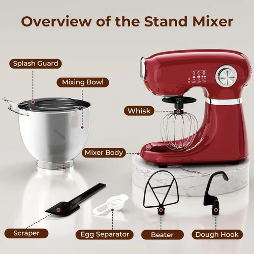 Miniatura 4 de Electactic - Mezclador de pie con 12 velocidades, mezclador eléctrico de 5.3 cuartos con cabezal inclinable, mezclador de cocina para uso diario