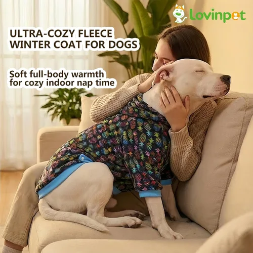 Miniatura 5 de LovinPet Sudadera con capucha para mascotas para perros grandes, tela de franela ligera y cálida con estampado negro de Pinapple Paradise, suéter