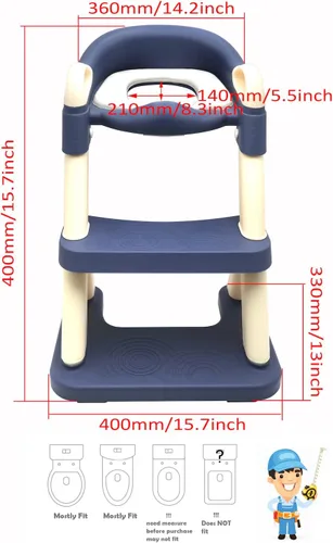 Miniatura 2 de Escalera de asiento de entrenamiento para niños pequeños, silla de inodoro con escalón más ancho, entrenador de baño para niños pequeños Azul