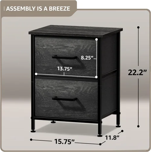 Miniatura 3 de Sorbus Cómoda de mesita de noche con 2 cajones de madera sintética, mesita de noche con almacenamiento para dormitorio, sala de estar, armario