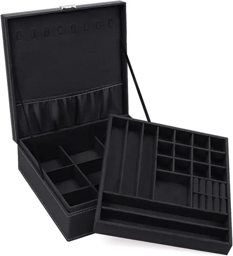 Miniatura 8 de MOSISO Joyero, organizador de almacenamiento de joyas, apilable, de doble capa, con bloqueo, para mujeres, collar, aretes, pulsera, anillo y broche